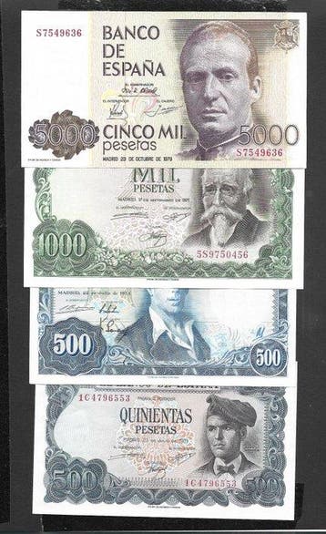 Spanje. - 4 Banknotes - various dates (Zonder minimumprijs)