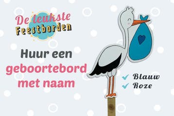 Geboortebord Ooievaar blauwe zak goedkoop huren voor jongen, Kinderen en Baby's, Kraamcadeaus en Geboorteborden, Ophalen, Zo goed als nieuw