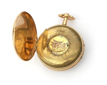 Een 14 krt. erotisch automaton geelgouden Lepine zakhorloge
