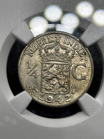 Nederlands-Indië. Wilhelmina. 1/4 Gulden 1942 NGC MS63