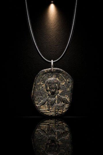 Byzantijns Brons Het Heilige Medaillon Devotionele