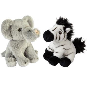 Safari dieren pluche knuffels - olifant en zebra - 15 cm, Verzenden, Nieuw