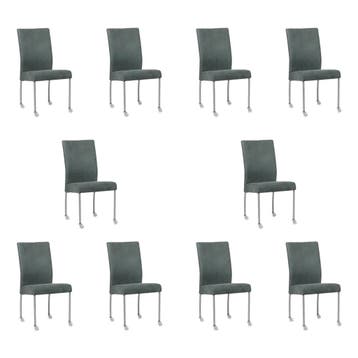 Set van 10 Leren eetkamerstoelen Comfort met wieltjes -, Ophalen of Verzenden, Nieuw, Leer