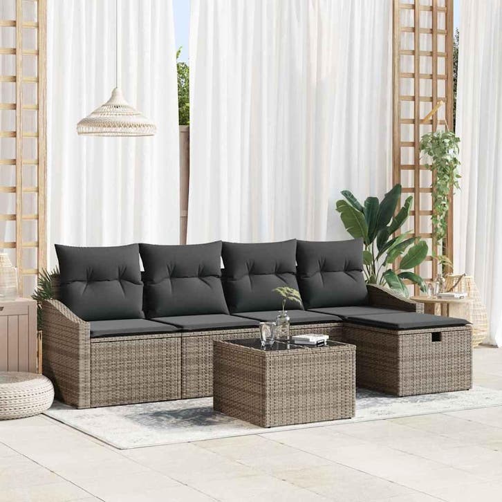 vidaXL Bankstel met kussen 5 pcs poly rattan, Tuin en Terras, Tuinsets en Loungesets, Nieuw, 5 zitplaatsen, Rotan, Verzenden