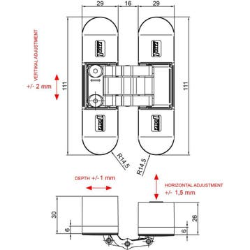 Onzichtbaar scharnier 3D verstelbaar 111x29 mm – brons, Verzenden, Nieuw