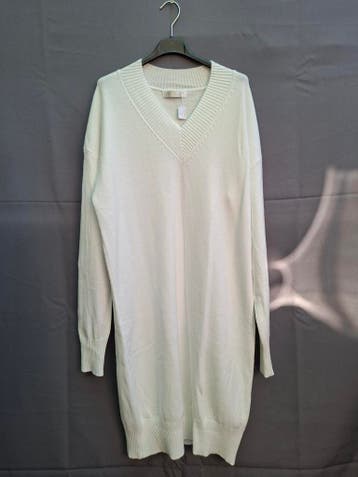 D&Z Fashion gebreid jurkje ecru V-hals, Kleding | Dames, Jurken, D&Z Fashion, Wit, Maat 42/44 (L), Zo goed als nieuw