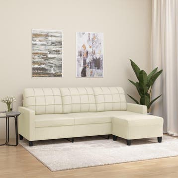 vidaXL Driezitsbank met voetenbank 180 cm kunstleer crème, Verzenden, Leer, Minder dan 150 cm, Driepersoons