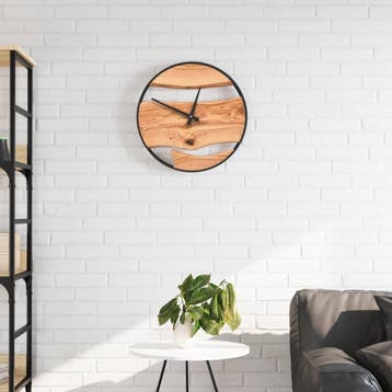 Wandklok olijfhout 35cm - Nu met 55% voordeel, Ophalen of Verzenden, Zo goed als nieuw, Wandklok