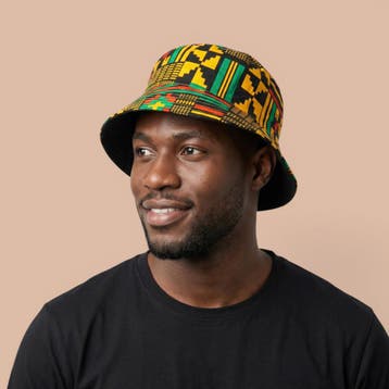 Bucket hat / Vissershoedje met Afrikaanse print - Zwart Groe, Ophalen of Verzenden, Nieuw