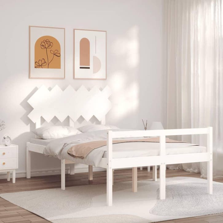 vidaXL Seniorenbed met hoofdbord massief hout wit 120x200 cm, Huis en Inrichting, Slaapkamer | Bedden, 120 cm, 200 cm, Wit, Twijfelaar