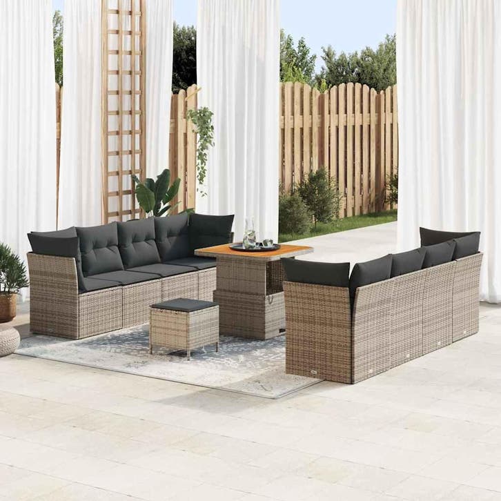 vidaXL Tuin Sofa Set 11 pcs Grijs Poly rattan en, Tuin en Terras, Tuinsets en Loungesets, Nieuw, Rotan, Verzenden
