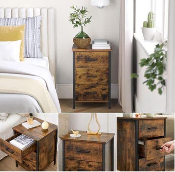 Vintage Nachtkastje – 40×40×60cm Vintage bruin + zwart, Huis en Inrichting, Slaapkamer | Nachtkastjes, Minder dan 45 cm, Verzenden