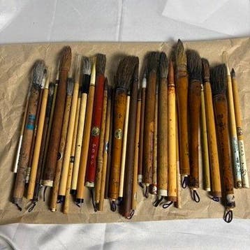 Massief set van 33 vintage kalligrafiekwasten Shodo Bamboo &