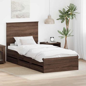 vidaXL Bedframe met lade Bruin Eiken 90 x 190 cm, Eenpersoons, Bruin, Verzenden, Nieuw