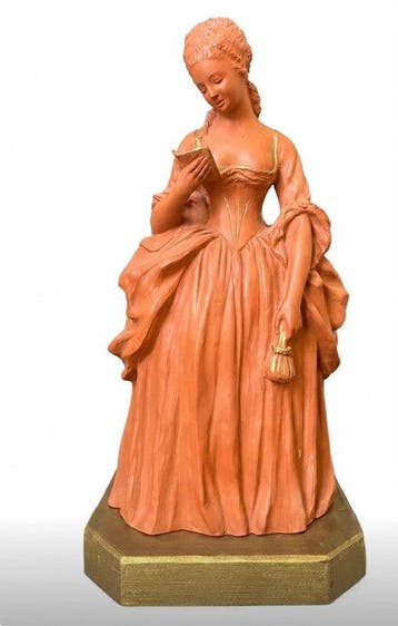 sculptuur, Vrouw met boek - 39.5 cm - Terracotta, Hout