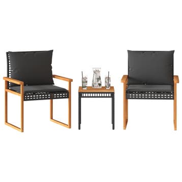 vidaXL 3-delige Bistroset met kussens poly rattan en, Verzenden, Nieuw