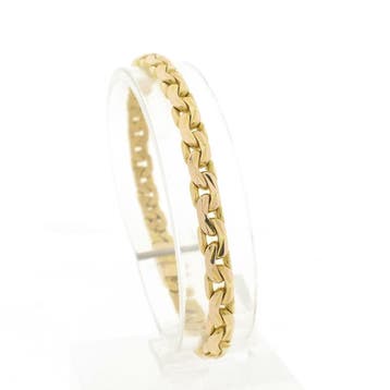 Bicolor gouden fantasie/gourmet schakelarmband, Ophalen of Verzenden, Gebruikt, Goud, Goud