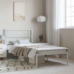vidaXL Bedframe met hoofdbord metaal wit 100x200 cm, Huis en Inrichting, Slaapkamer | Bedden, 100 cm, Eenpersoons, Verzenden, Wit