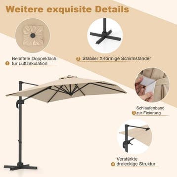 2dekans | Coast Zweefparasol - 250 x 250 cm - Kantelbaar -, Ophalen of Verzenden, Zo goed als nieuw