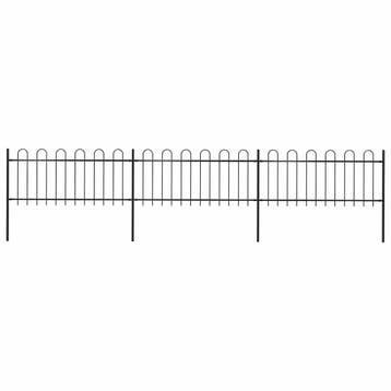 vidaXL Tuinhek met ringtop staal 504x80 cm zwart, Verzenden, Nieuw, IJzer