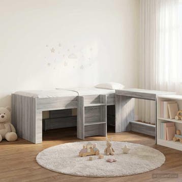 vidaXL Hoge Bed Frame met Bureau voor Kinderen 2 st Grijs, Verzenden, Nieuw, Grijs, Hout