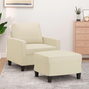 vidaXL Fauteuil met voetenbank 60 cm kunstleer crèmekleurig, Eenpersoons, Verzenden, Nieuw, Leer