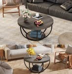 2-Laags Ronde Salontafel – Industriële Stijl 81x81x45cm, Huis en Inrichting, Tafels | Salontafels, Overige houtsoorten, 50 tot 100 cm