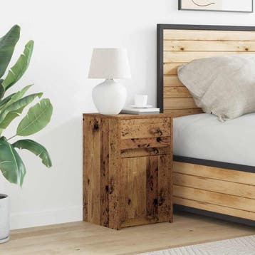 vidaXL LED Bedside Kast Oud hout 38 x 34 x 61 cm Bewerkt, Minder dan 45 cm, Verzenden, Nieuw, 55 tot 70 cm