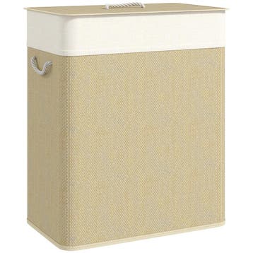 Bamboe Wasmand Met Deksel 2 Vakken 100 L Wasverzamelaar Met, Verzenden, Nieuw