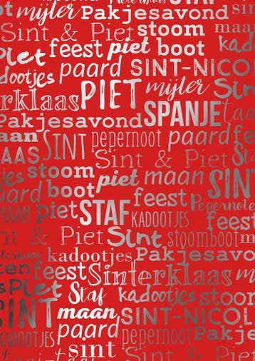 Sinterklaas cadeaupapier op rol Sint Handlettering Rood, Diversen, Ophalen of Verzenden, Nieuw