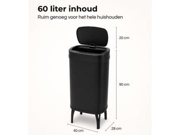 Five Stars® Sensor Prullenbak - 60 Liter - Soft Close Deksel, Verzenden, Nieuw