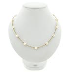 Gouden Singapore schakelketting met parels, Sieraden, Tassen en Uiterlijk, Kettingen, Gebruikt, Overige kleuren, Ophalen of Verzenden