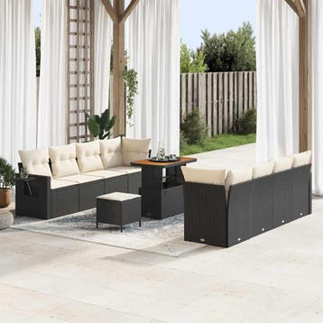 vidaXL Tuin Sofa Set 11 st Zwart Poly riet, Verzenden, Nieuw, Rotan, Meer dan 8 zitplaatsen