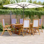 vidaXL 7-delige Tuinset massief hout en stof blauw en wit, Verzenden, Nieuw, Hardhout, Tuinset