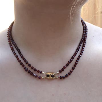 Antiek glaskralen collier met gouden slot (Ketting), Gebruikt, Ophalen of Verzenden, Met edelsteen, Goud