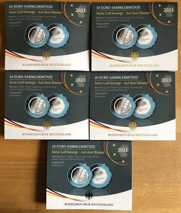 Duitsland. 10 Euro 2021 Auf dem Wasser (5 coins) (Zonder