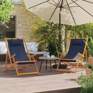 vidaXL Opklapbare stoelen, 2 stuks, blauwe stof, Tuin en Terras, Tuinstoelen, Verzenden, Nieuw