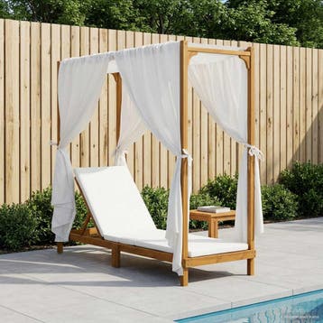 vidaXL Enkele ligbeden met Luifel en Gordijnen Crèmekleurig, Tuin en Terras, Verzenden, Nieuw