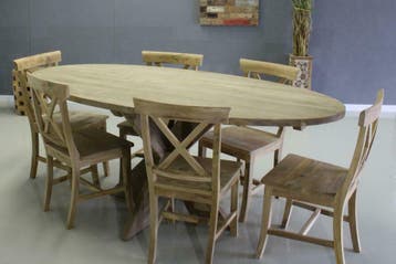 Teak eettafel ovaal met kruispoot, alle maten op voorraad, Huis en Inrichting, Tafels | Eettafels, Teakhout, Vijf personen of meer