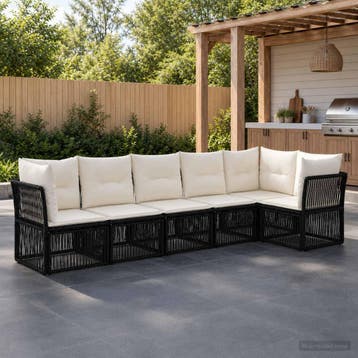 vidaXL Tuinbankenset 6 st Zwart poly rattan, Verzenden, Nieuw, 6 zitplaatsen