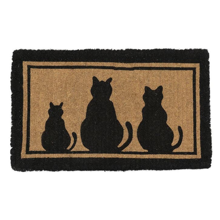 kokosmat handgeweven 3 katten zwart 75cm, Tuin en Terras, Deurmatten, Verzenden