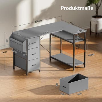 Bureau - Computertafel - Computerbureau - 120x78 cm - Grijs, Verzenden, Zo goed als nieuw