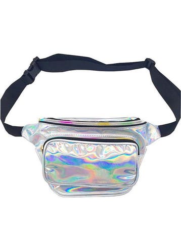 KIMU® Zilveren Holografische Heuptas Fanny Pack Twee Vakken, Ophalen of Verzenden, Nieuw, Overige kleuren, Overige typen