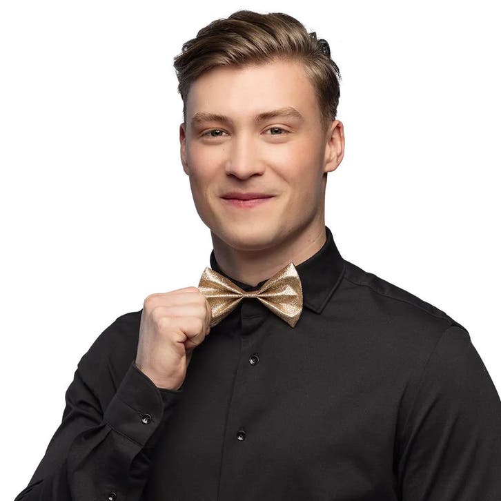 Vlinderstrik glitter goud, Hobby en Vrije tijd, Feestartikelen, Nieuw, Ophalen of Verzenden