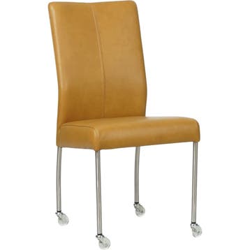 Set van 4 Leren eetkamerstoelen Comfort met wieltjes -, Ophalen of Verzenden, Nieuw, Leer