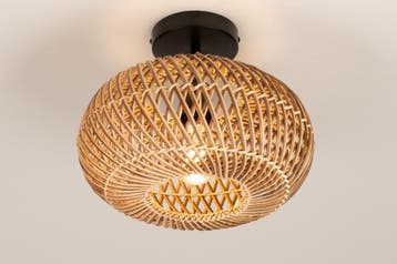 Rietveld Plafondlampen - Bruin, Naturel - Metaal, Rotan, Huis en Inrichting, Lampen | Plafondlampen, Verzenden, Nieuw