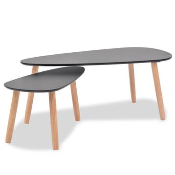 vidaXL 2-delige Salontafelset massief grenenhout zwart, Verzenden, Nieuw, Grenenhout, 50 tot 100 cm