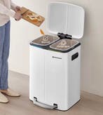 Nieuw: 40L Prullenbak met 2 Compartimenten Wit – Pedaalemmer, Huis en Inrichting, Woonaccessoires | Prullenbakken, Verzenden, Nieuw