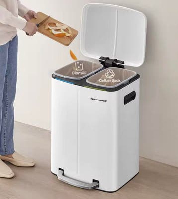 Nieuw: 40L Prullenbak met 2 Compartimenten Wit – Pedaalemmer, Huis en Inrichting, Woonaccessoires | Prullenbakken, Verzenden, Nieuw