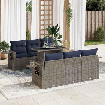vidaXL 7-delige Loungeset met kussens poly rattan acacia, Verzenden, Nieuw, Loungeset